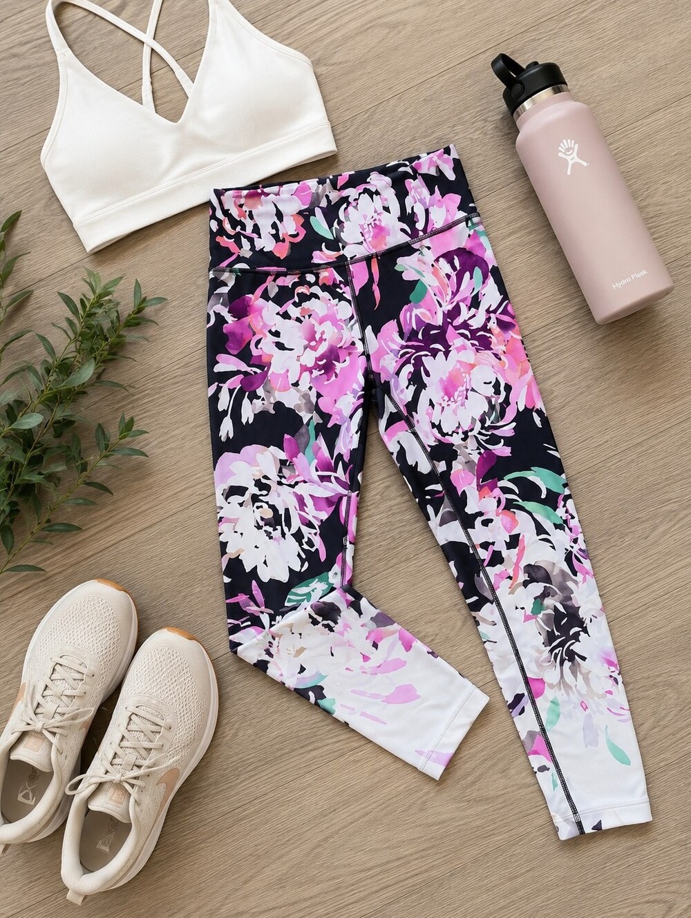Athleta Floral Print Leggings XS Pink Purple Black High Rise Workout Pants